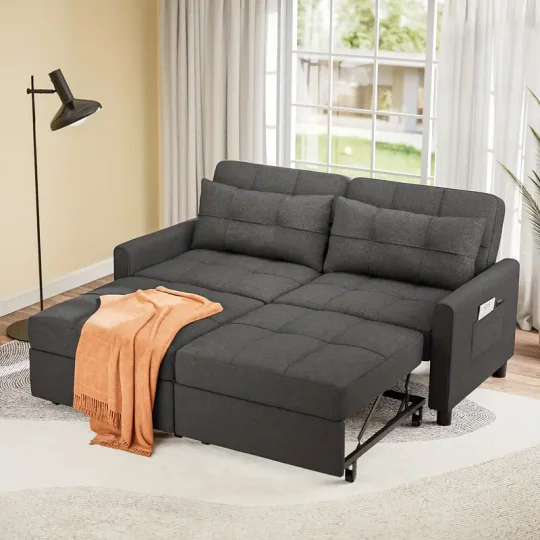 Sofá cama extraíble de 2 plazas, sofá cama convertible, sofá de 2 plazas de 58" con otomana independiente y respaldo ajustable, sofá cama 3 en 1, para sala de estar, apartamento pequeño, gris oscuro