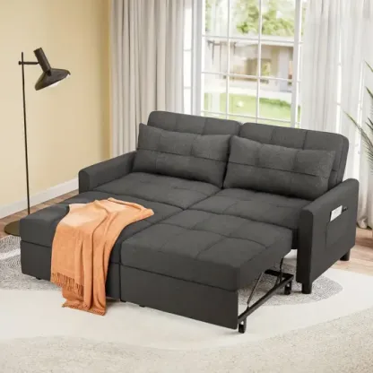 Sofá cama extraíble de 2 plazas, sofá cama convertible, sofá de 2 plazas de 58" con otomana independiente y respaldo ajustable, sofá cama 3 en 1, para sala de estar, apartamento pequeño, gris oscuro