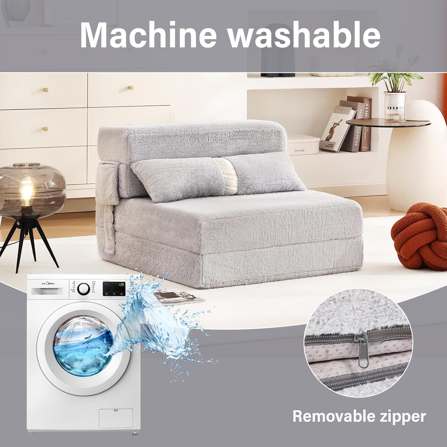 Tiita - Sillón de futón, tamaño individual, sofá cama plegable con almohada, colchón de piso y futón para sala de estar, recámara, uso de invitados, departamento