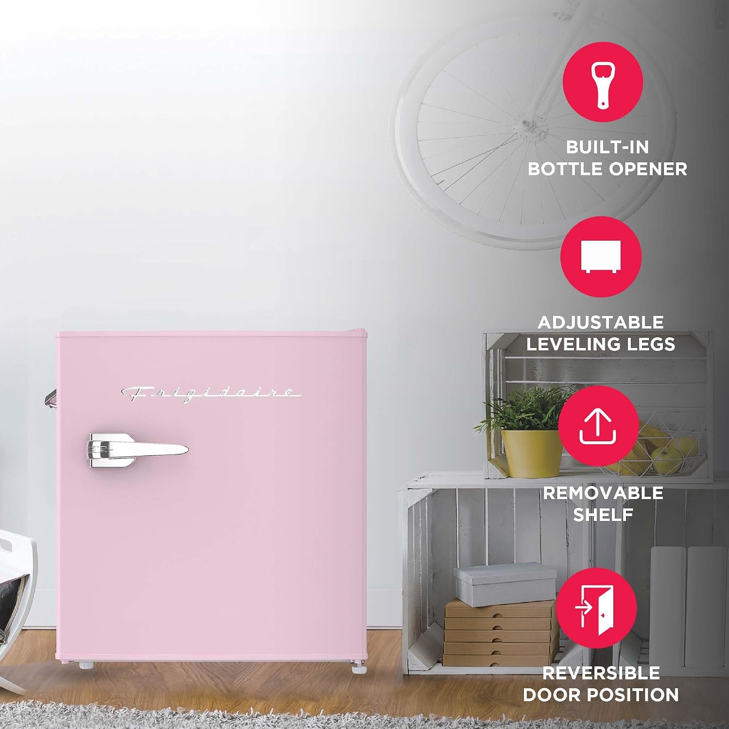 ❄️ Mini Refrigerador Retro Frigidaire EFR176 Rosa 1.6 Pies Cúbicos, Abridor de Botellas Incorporado, Ideal para Oficina, Dormitorio y Residencia Estudiantil