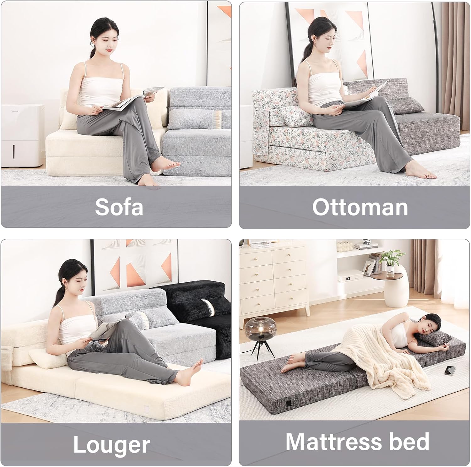 Tiita - Sillón de futón, tamaño individual, sofá cama plegable con almohada, colchón de piso y futón para sala de estar, recámara, uso de invitados, departamento