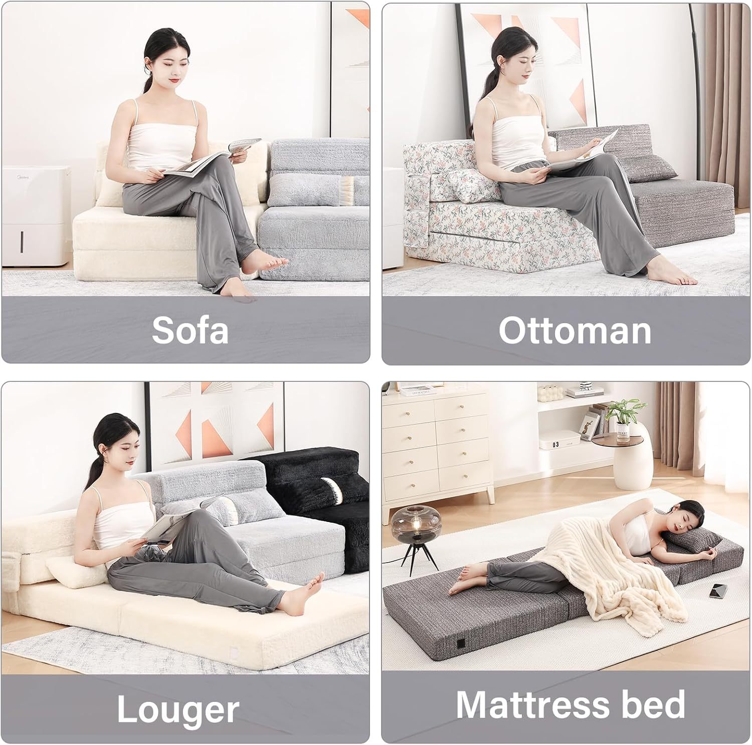 Tiita - Sillón de futón, tamaño individual, sofá cama plegable con almohada, colchón de piso y futón para sala de estar, recámara, uso de invitados, departamento