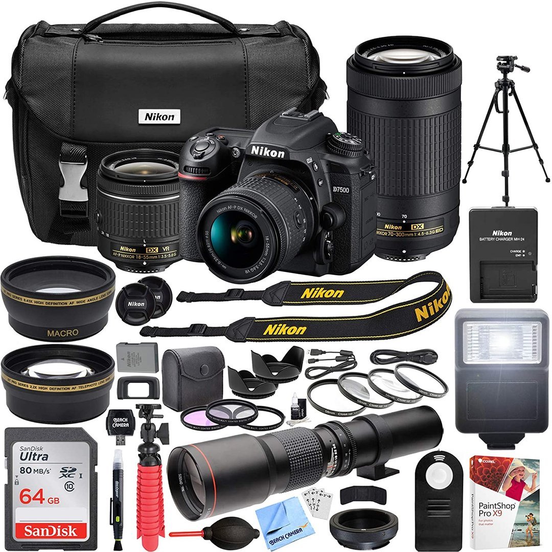 Kit de cámara réflex digital Nikon D7500 con lentes de zoom de 18-140 mm VR + 70-300 mm | Wifi integrado| Sensor CMOS de 20,9 MP | Procesador de imagen EXPEED 5 y Full HD 1080p | Conectividad Bluetooth SnapBridge