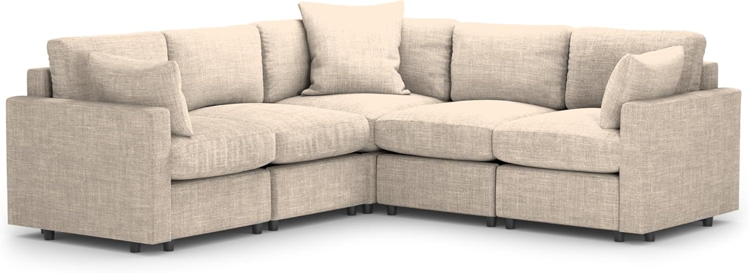 MODISOFA - Sofá Sala Esquinera Modular con Otomano | 6 Plazas | Beige | + Pillow Pack | Fácil de Ensamblar y Adaptable | Envío Gratis