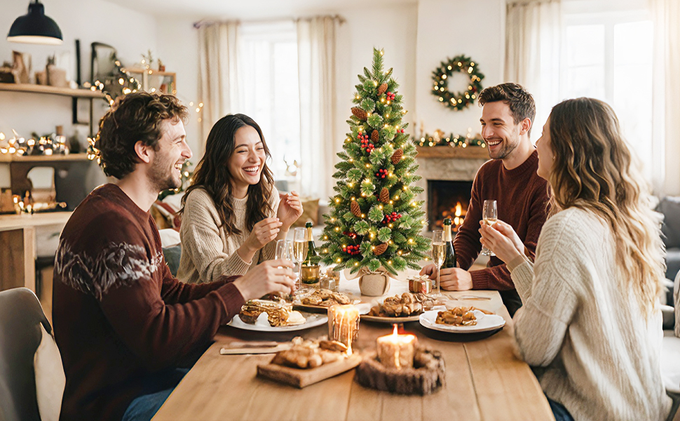 Árbol de Navidad de mesa de 3 pies preiluminado con luces LED