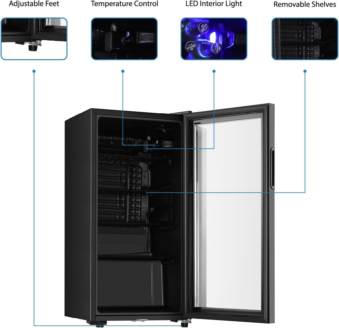 Saeoola - Refrigerador para bebidas, mini refrigerador de 3.2 pies cúbicos con puerta de vidrio doble, enfriador para refrescos, cerveza o vino para el hogar, oficina o bar con estantes extraíbles-Manteles