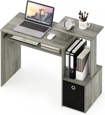 Furinno Econ Escritorio de escritura de computadora de oficina en casa multipropósito W/Bin, Blanco/Negro