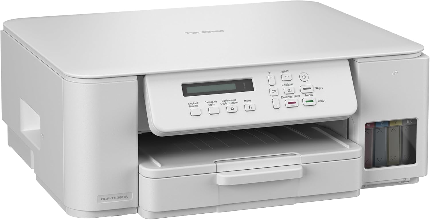 Brother Impresora Multifuncional 3 en 1 Inyección de Tinta Continua a Color DCP-T536DW | Tecnología InkBenefit Tank | Impresión Dúplex, Conectividad Wi-Fi | Impresión en Negro y Color