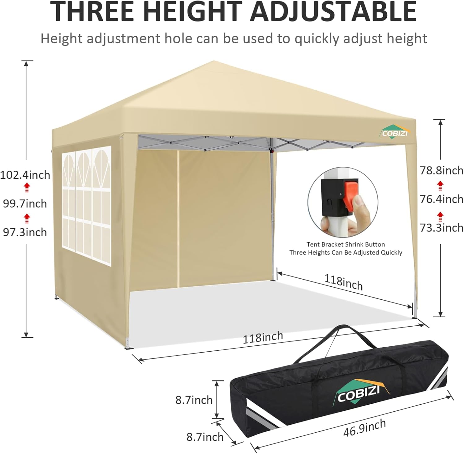 COBIZI - Toldo desplegable de 10 x 20 Pulgadas con 6 Paredes Laterales, toldo Impermeable para Eventos al Aire última intervensión, UPF 50+ cenador portátil para Fiestas, Playa, Camping, Boda,
