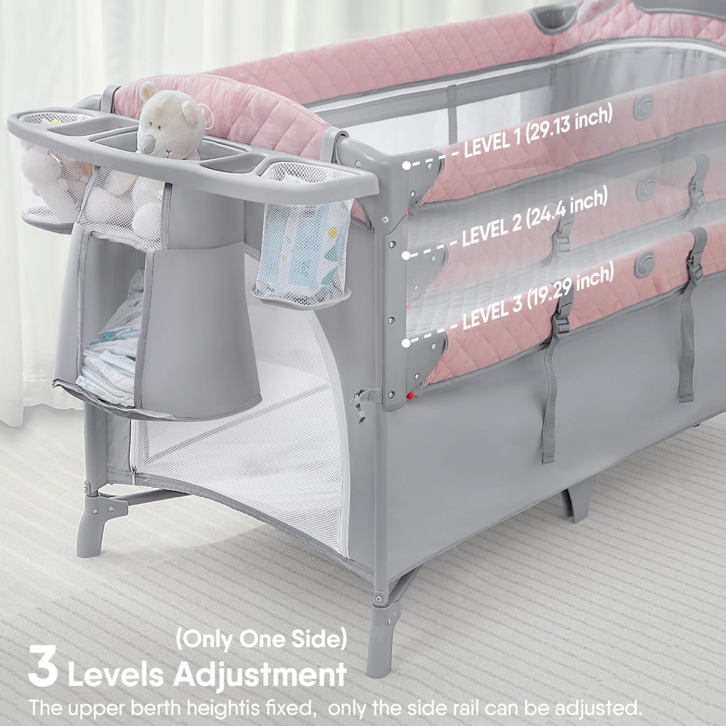 ADOVEL Cuna nocturna para bebé, Pack and Play, viene con colchón, cambiador y parque para recién nacidos y niños pequeños-----Toallitas para babas