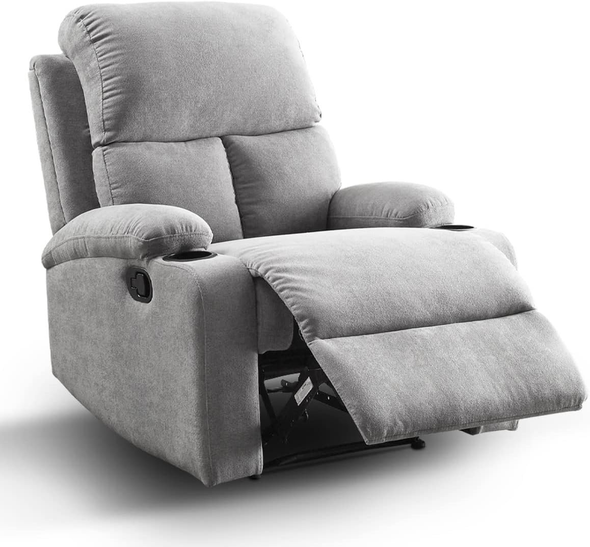 Sillon Reclinable para Adultos Individual - Brady - con Sistema Manual - Reposet de Tela - Varios Colores (Gris).