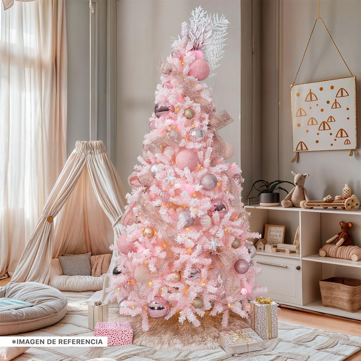 ESQUIMAL Árbol de Navidad Frondoso con Ramas Escarchadas, Pino Navideño (Rosa Nevado, 2.2 m)