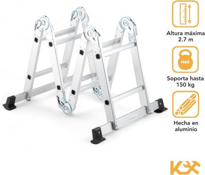 Kingsman | Escalera Multiposiciones 12 Peldaños con Charolas – Soporta hasta 150 kg – Escalera de Aluminio 3.5 MTS – Plegable – Escalera Multipropósito – Tipo Tijera – Andamio – Escalera Recta