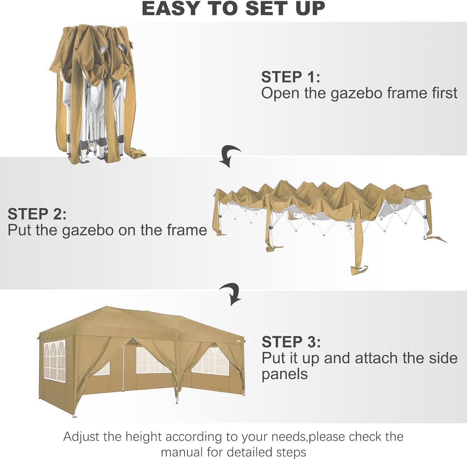 COBIZI - Toldo desplegable de 10 x 20 Pulgadas con 6 Paredes Laterales, toldo Impermeable para Eventos al Aire última intervensión, UPF 50+ cenador portátil para Fiestas, Playa, Camping, Boda,