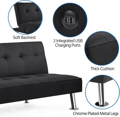 Yaheetech - Sofá Cama Convertible Moderno con 2 Puertos de Carga USB Integrados de Tela, Patas de Metal, 3 ángulos Ajustables para una Vida compacta, Departamento, recámara, habitación Extra Gris