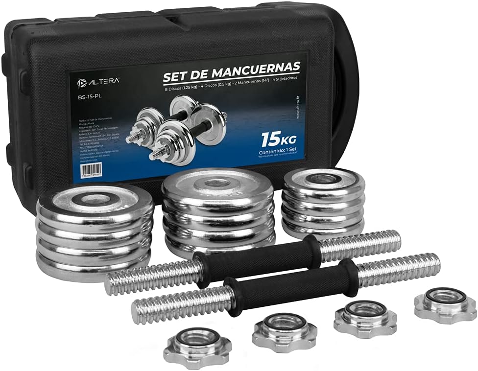 Altera Set de Mancuernas y Discos, Pesas Ajustables con Estuche para Ejercicio