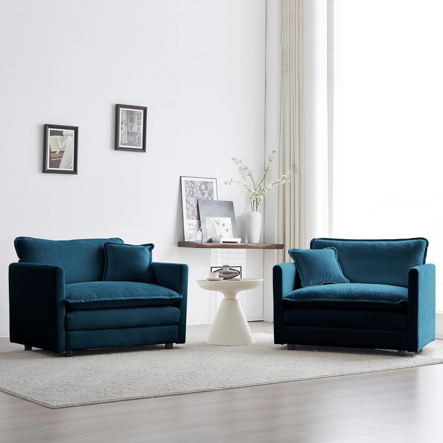 Neylory - Sofá de dos plazas con 2 almohadas para sala de estar, recámara, departamento, 2 plazas de felpilla para asiento profundo