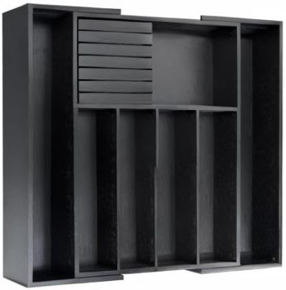 VaeFae Cocina, soporte para utensilios extensibles y bandeja de cubiertos con Divider de 13" -21,6 "de superficie plana y bloque de cuchildesmontable (negro)