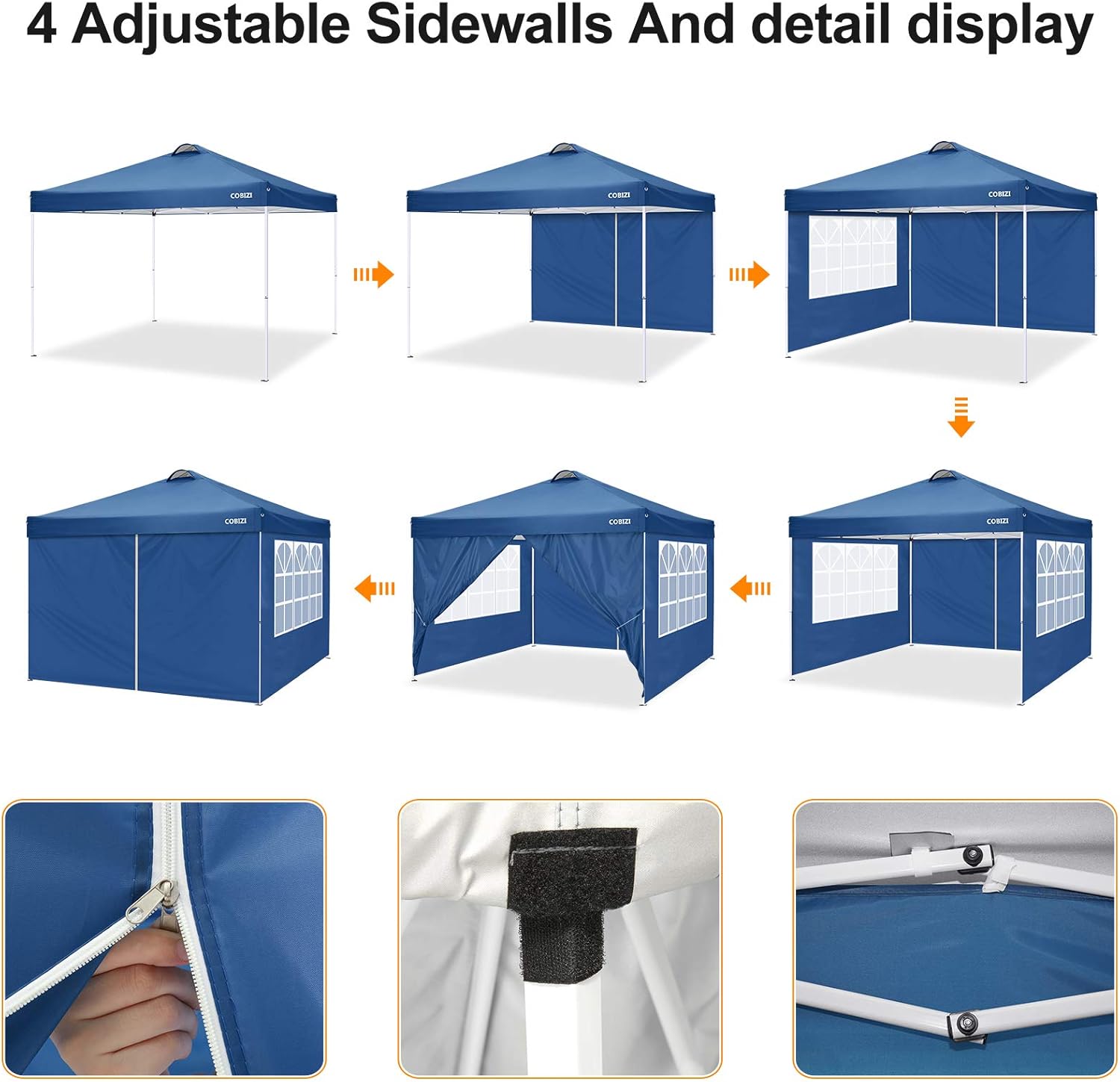 COBIZI - Toldo desplegable de 10 x 20 Pulgadas con 6 Paredes Laterales, toldo Impermeable para Eventos al Aire última intervensión, UPF 50+ cenador portátil para Fiestas, Playa, Camping, Boda,