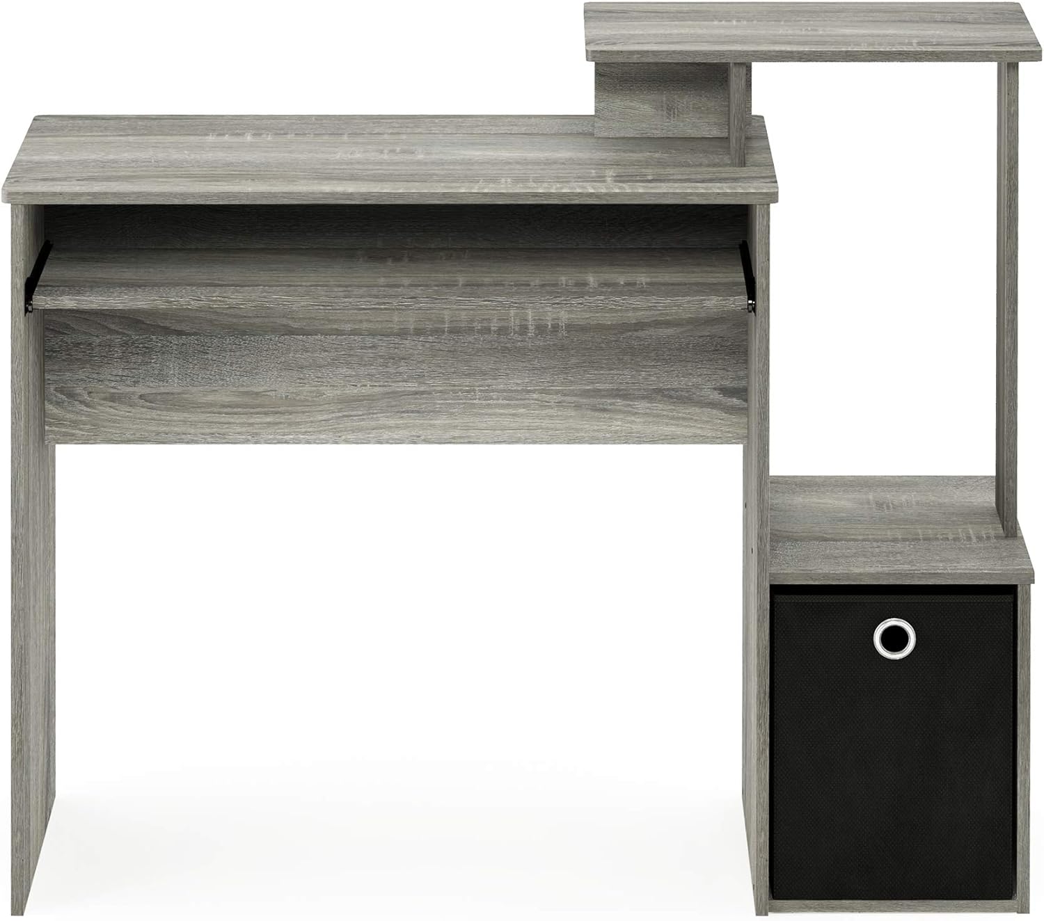 Furinno Econ Escritorio de escritura de computadora de oficina en casa multipropósito W/Bin, Blanco/Negro