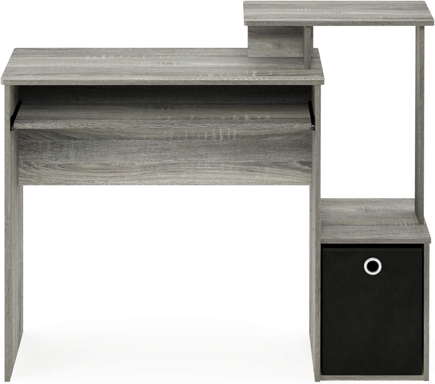 Furinno Econ Escritorio de escritura de computadora de oficina en casa multipropósito W/Bin, Blanco/Negro