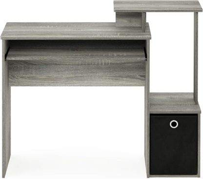 Furinno Econ Escritorio de escritura de computadora de oficina en casa multipropósito W/Bin, Blanco/Negro