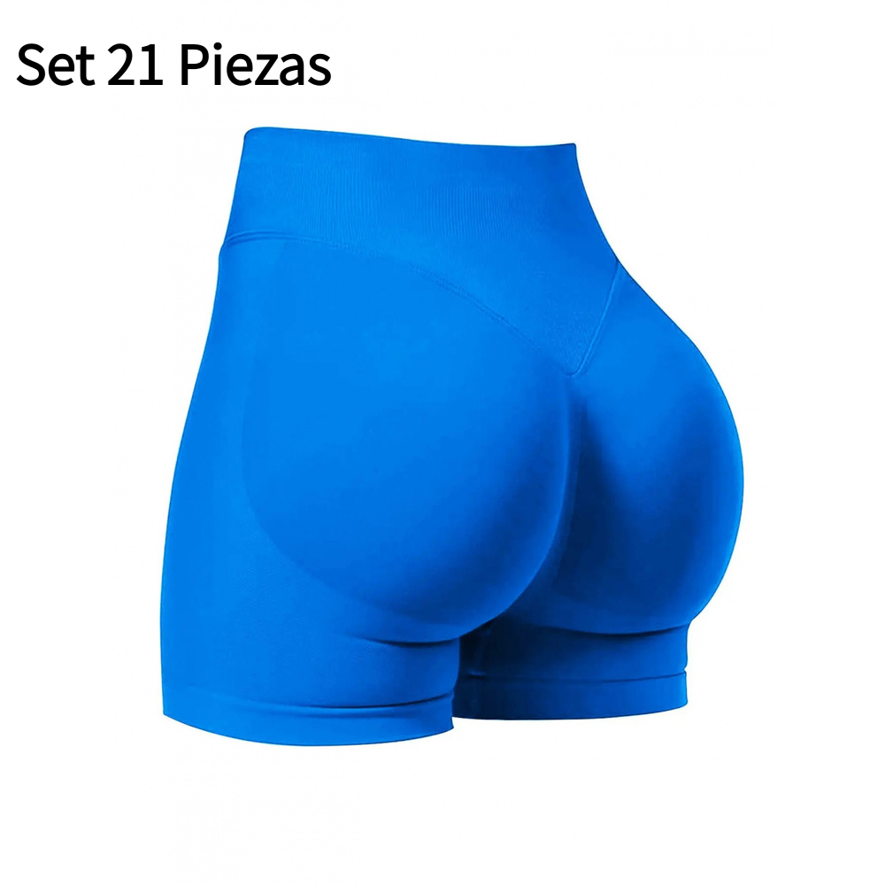Set 21 Piezas Shorts Deportivos para Mujer Sin Costuras Cintura Alta Efecto Push Up Realce de Glúteos Yoga Fitness Running