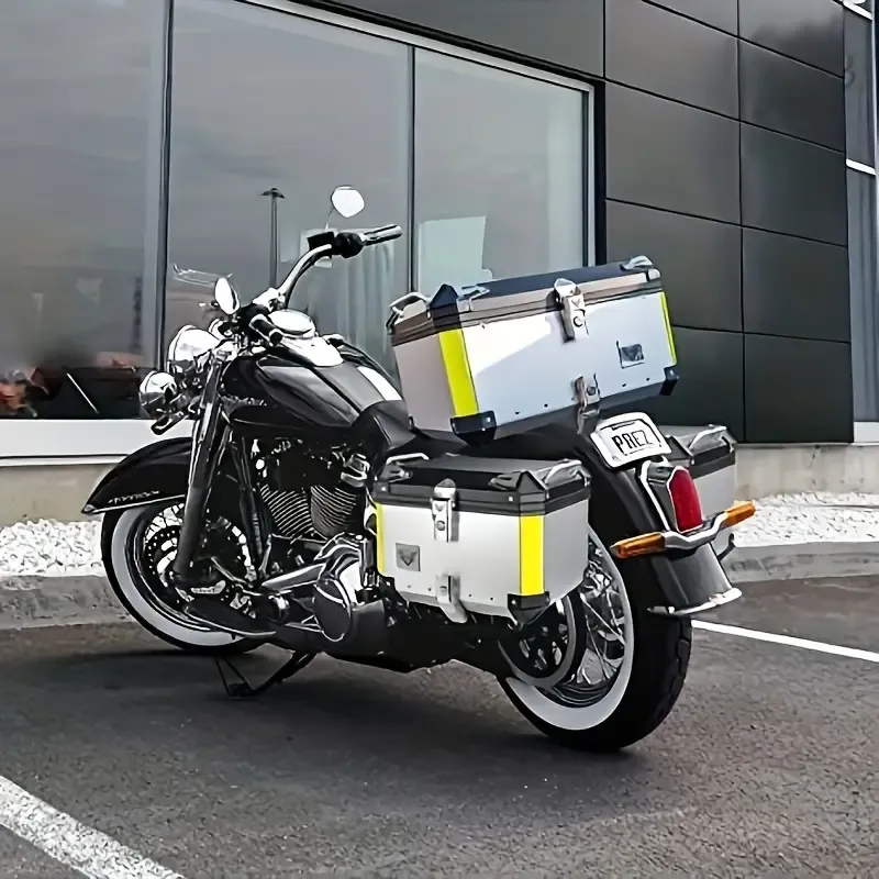 45L Motorcycle Top Box Tail Box, Aluminum Motorcycle Luggage Box, With Safety Lock, Suitable For Storing Helmets And Large Luggage