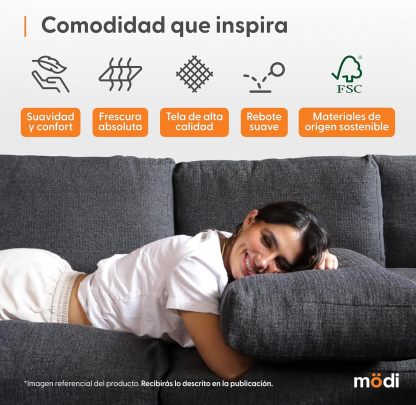 MODISOFA - Sofá Sala Esquinera Modular con Otomano | 6 Plazas | Beige | + Pillow Pack | Fácil de Ensamblar y Adaptable | Envío Gratis