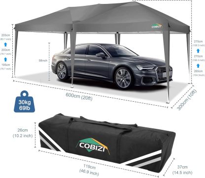 COBIZI - Toldo desplegable de 10 x 20 Pulgadas con 6 Paredes Laterales, toldo Impermeable para Eventos al Aire última intervensión, UPF 50+ cenador portátil para Fiestas, Playa, Camping, Boda,
