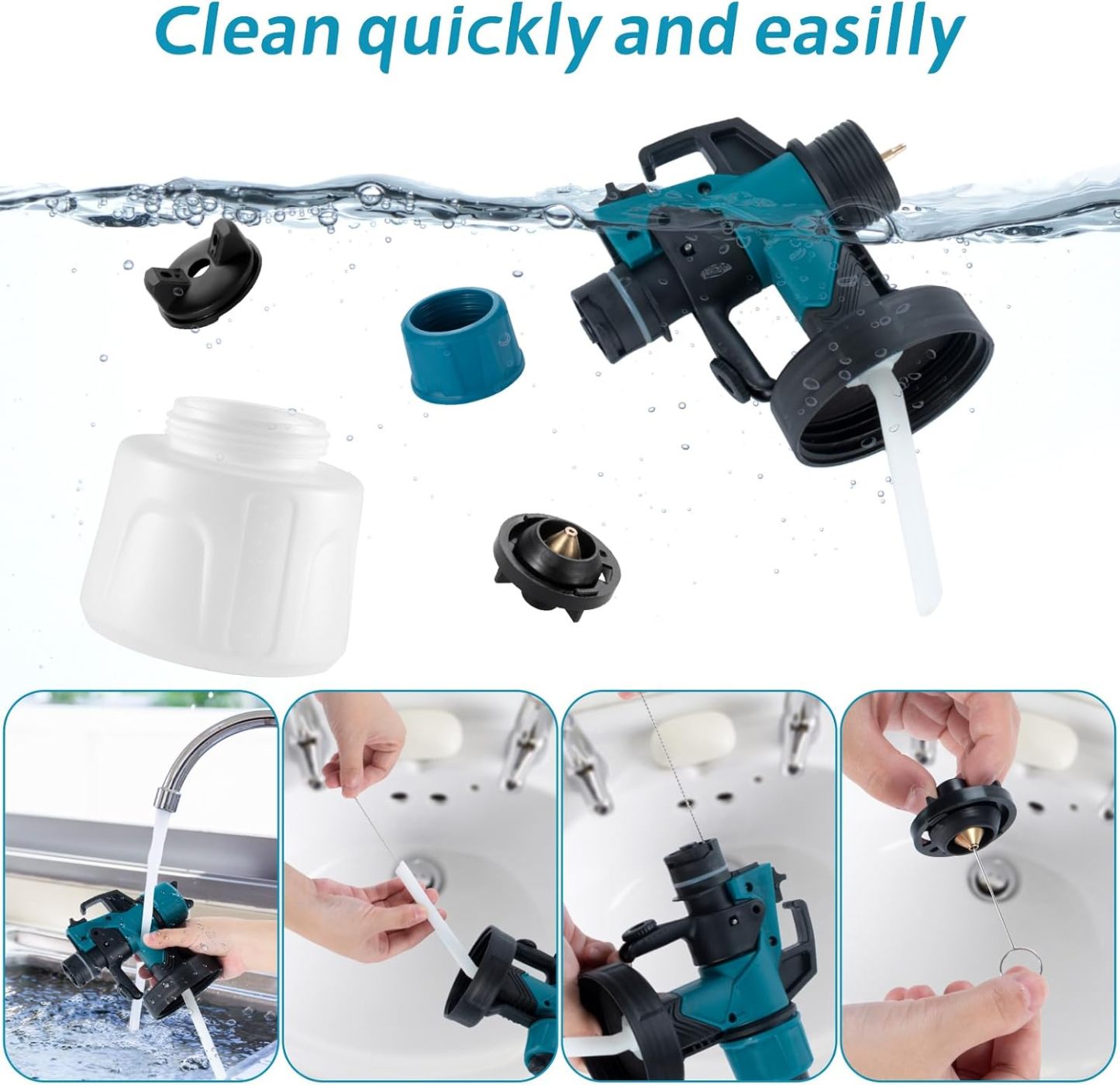 Pistola de Pintura, 800W Pistola para Pintar Eléctrica con Recipiente de 1400ml, Pulverizador de Pintura Multipropósito con 3 Modos de Pulverización y 4 Boquillas para Casas, Paredes, Muebles, Cercas