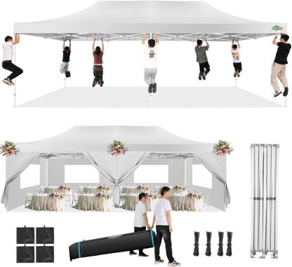 COBIZI - Toldo desplegable de 10 x 20 Pulgadas con 6 Paredes Laterales, toldo Impermeable para Eventos al Aire última intervensión, UPF 50+ cenador portátil para Fiestas, Playa, Camping, Boda,