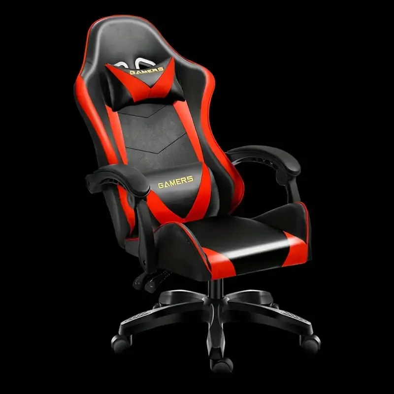 Rotating Nylon Frame Gaming Chair with Sponge Filling, Adjustable Headrest and Lumbar Support, Hardwood and Steel Construction, High-Back Recliner for Computer and Office Use - Ergonomic Design with Mute Pulley and Wipe Clean Instruction