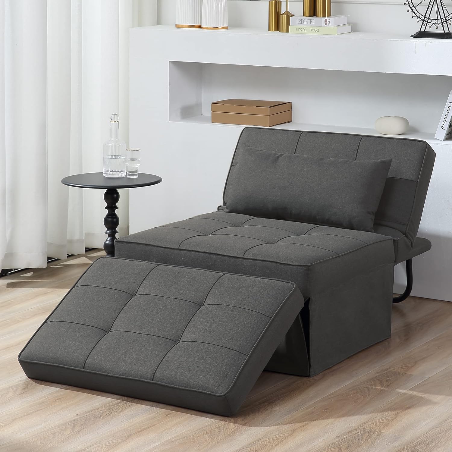 Sofá Cama, Cama otomana Plegable multifunción 4 en 1, Moderna Silla Convertible con Respaldo Ajustable, para Sala de Estar, Departamento pequeño, Gris Claro