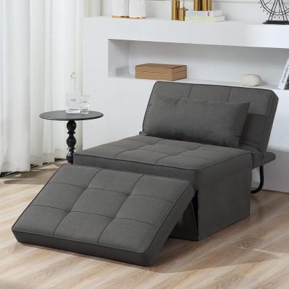 Sofá Cama, Cama otomana Plegable multifunción 4 en 1, Moderna Silla Convertible con Respaldo Ajustable, para Sala de Estar, Departamento pequeño, Gris Claro
