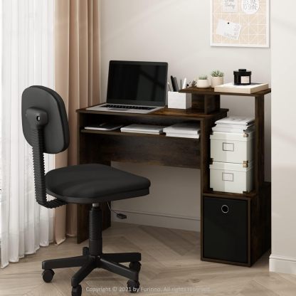 Furinno Econ Escritorio de escritura de computadora de oficina en casa multipropósito W/Bin, Blanco/Negro