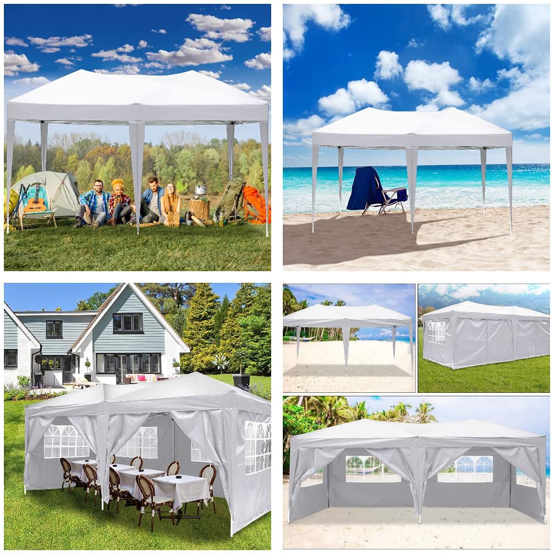 COBIZI - Toldo desplegable de 10 x 20 Pulgadas con 6 Paredes Laterales, toldo Impermeable para Eventos al Aire última intervensión, UPF 50+ cenador portátil para Fiestas, Playa, Camping, Boda,