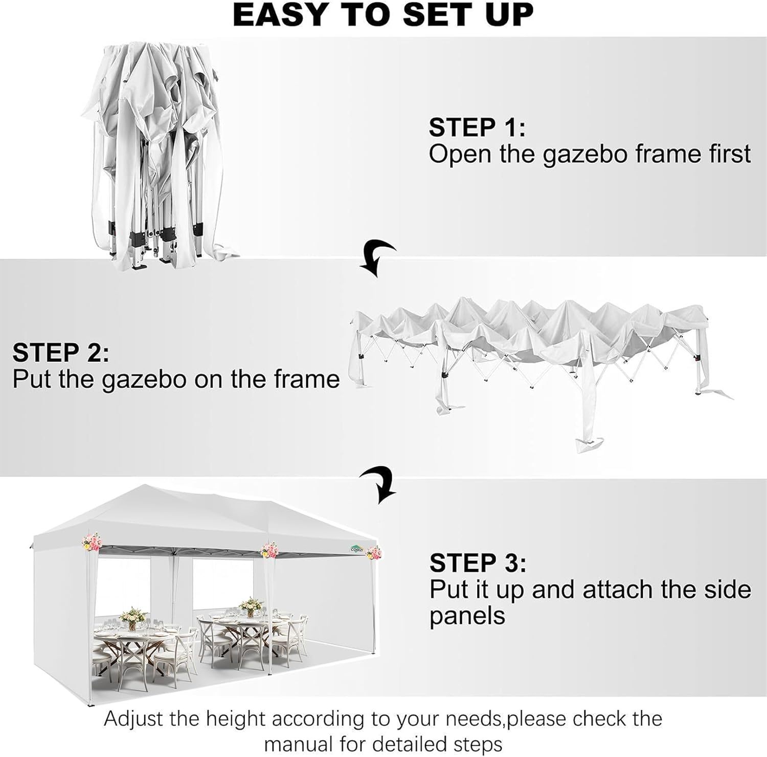 COBIZI - Toldo desplegable de 10 x 20 Pulgadas con 6 Paredes Laterales, toldo Impermeable para Eventos al Aire última intervensión, UPF 50+ cenador portátil para Fiestas, Playa, Camping, Boda,