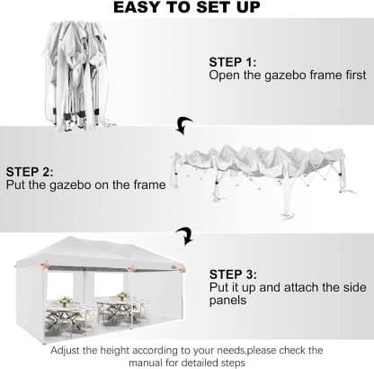 COBIZI - Toldo desplegable de 10 x 20 Pulgadas con 6 Paredes Laterales, toldo Impermeable para Eventos al Aire última intervensión, UPF 50+ cenador portátil para Fiestas, Playa, Camping, Boda,