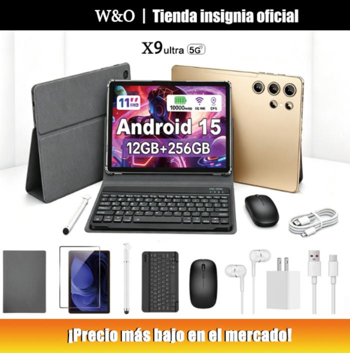 【Regalos Navideños】X9 Ultra 11\" Tablet Android 15 con 256GB Almacenamiento, 12GB RAM, Batería 10000mAh y WiFi 5G