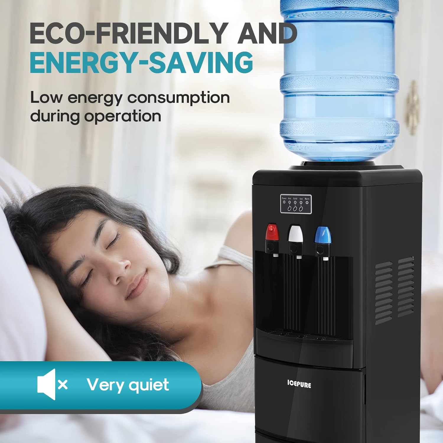 ICEPURE - Dispensador de agua 3 en 1 con máquina de hielo integrada, agua caliente y fría temperatura y hielo bala, carga superior de 2, 3 o 5 galones, 24 libras por máquina de hielo de 24 horas,