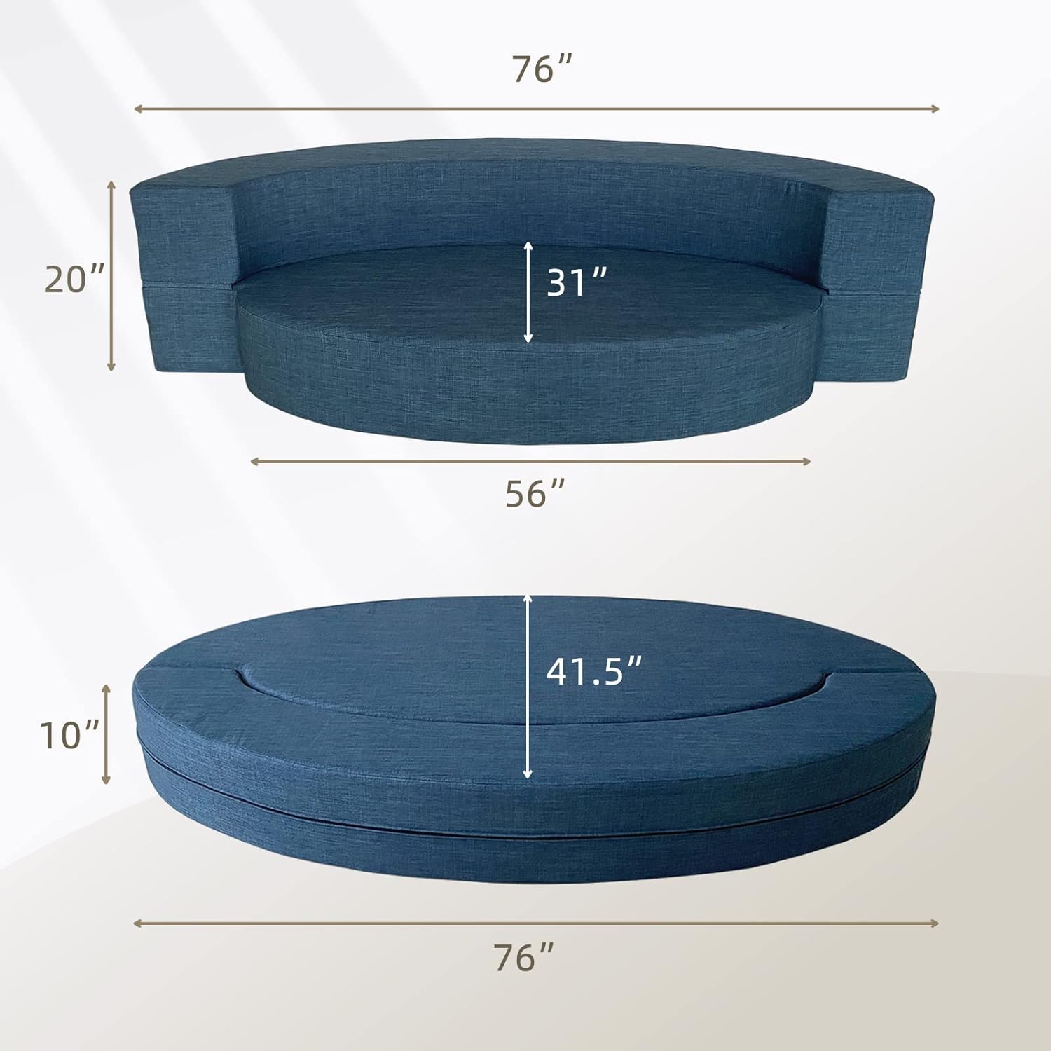 Silla reclinable Anoner, sofá cama plegable de 152 cm, diván con 2 cojines, funda lavable de espuma viscoelástica tamaño queen, color gris claro