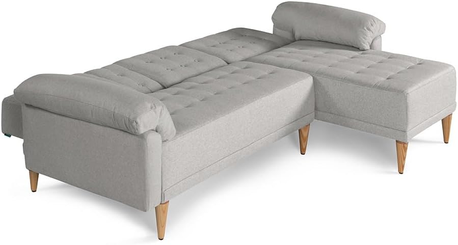 MAKORA Sala Modular Sofa Cama Brunello De 3 Plazas con Portavasos Memory Foam Respaldo Reclinable 3 Posiciones Recto Relax o Cama Perfecto para Departamento o Casa (Gris Claro)