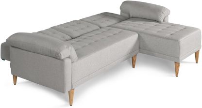 MAKORA Sala Modular Sofa Cama Brunello De 3 Plazas con Portavasos Memory Foam Respaldo Reclinable 3 Posiciones Recto Relax o Cama Perfecto para Departamento o Casa (Gris Claro)
