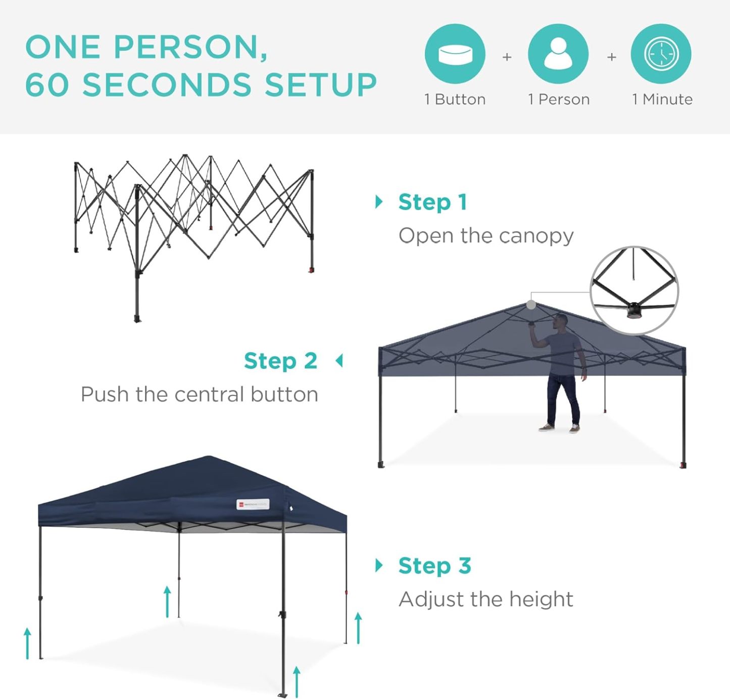 Best Choice Products - Toldo de armado fácil de 1 persona con un botón, tienda portátil e instantánea, funda, 3 x 3 metros, 4 bolsas de peso, color azul