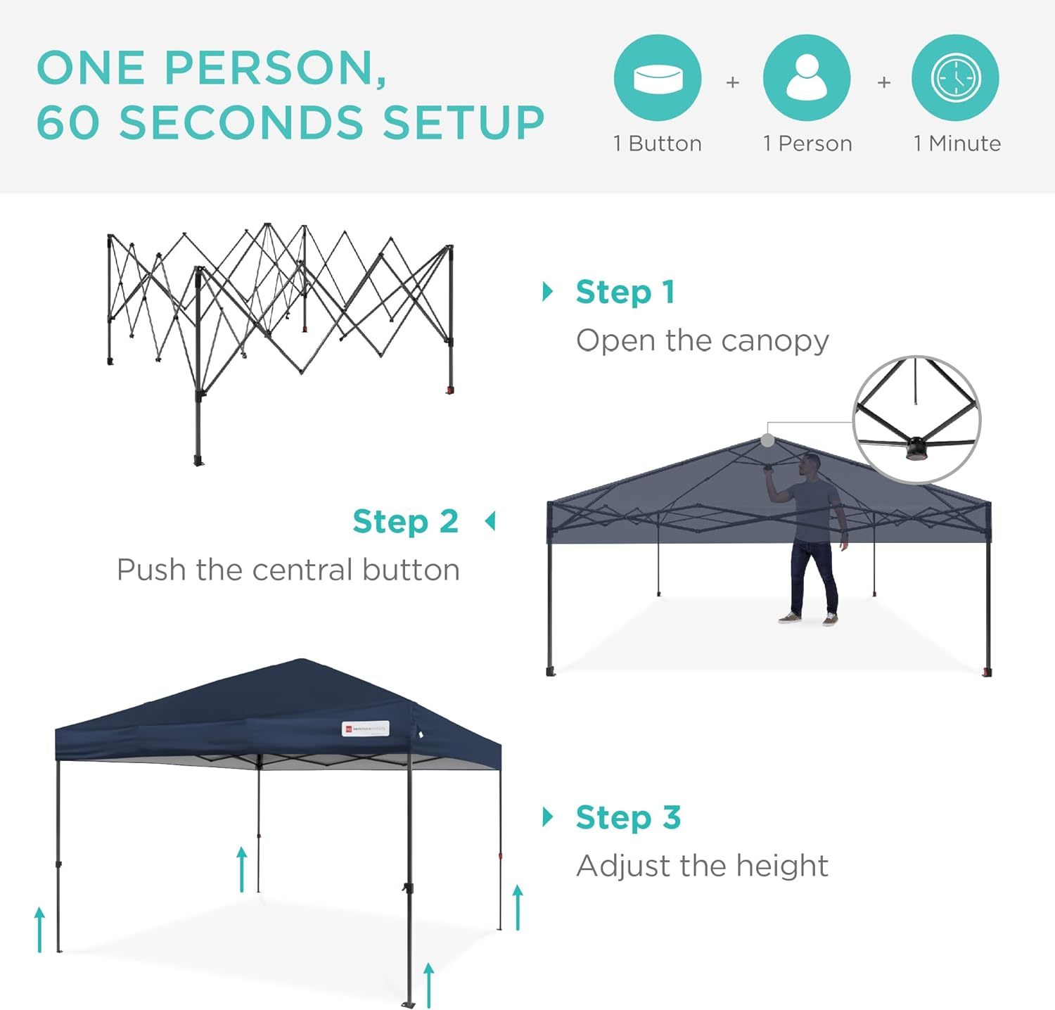 Best Choice Products - Toldo de armado fácil de 1 persona con un botón, tienda portátil e instantánea, funda, 3 x 3 metros, 4 bolsas de peso, color azul