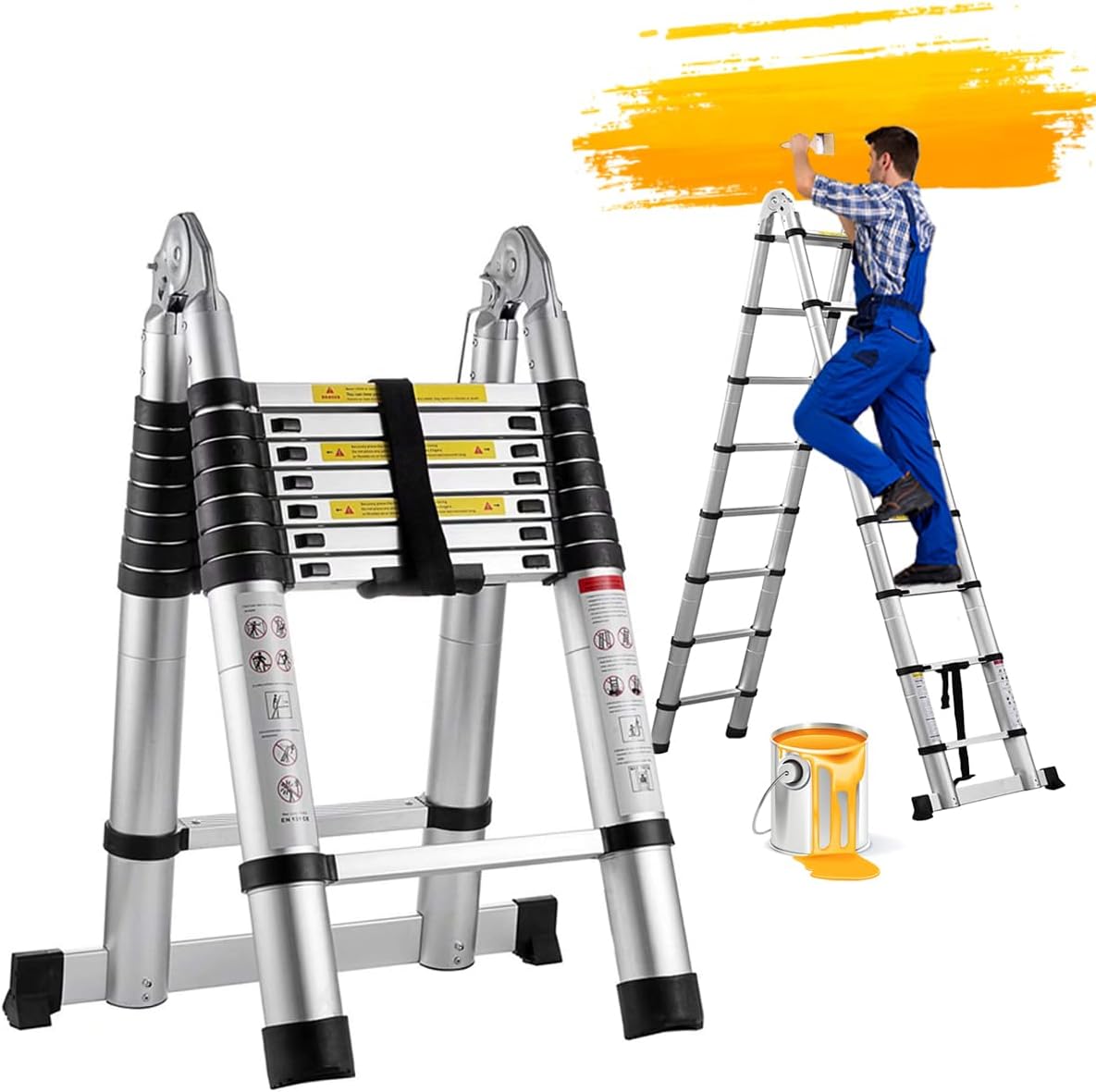 Escalera Telescópica De 6.2 Metros Escalera De Aluminio Segura Y Protegida Antideslizante Multiusos Escalera Extensible 20.5 Pies, 330 Libras Capacidad