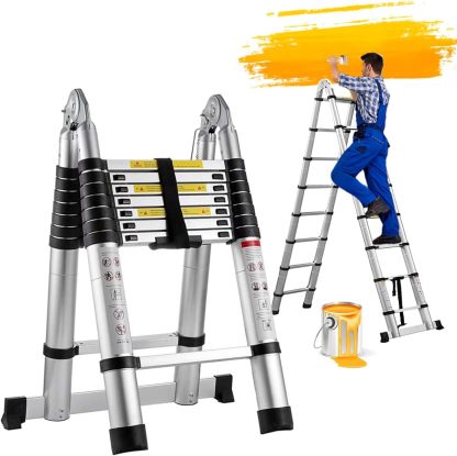 Escalera Telescópica De 6.2 Metros Escalera De Aluminio Segura Y Protegida Antideslizante Multiusos Escalera Extensible 20.5 Pies, 330 Libras Capacidad