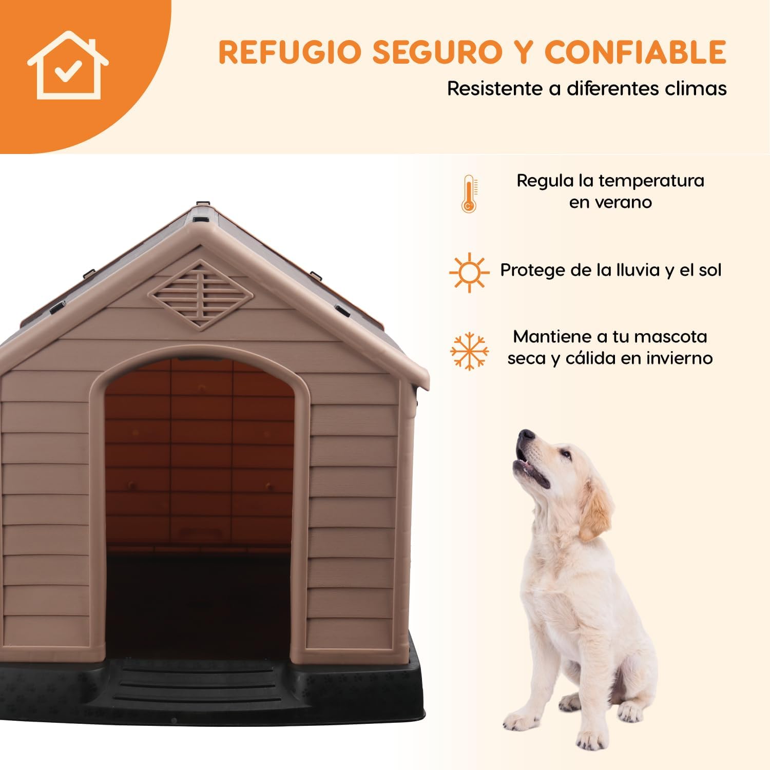 POLI PETS Casa de plástico para Perros, casa Duradera para Perros pequeños, medianos y Grandes, con Suelo Elevado y Rejillas de ventilación, ventila, fácil de Limpiar y Montar Dog Kennel
