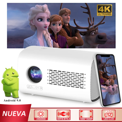 T100 Android 9 1+16G 1080P Proyector decodificación completa 4K Proyector Dual 6G Wifi6 BT5.2 180Ansi cine hogar Keystone HDMI Proyector